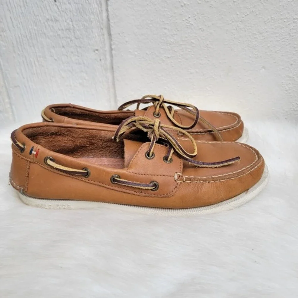 mens tommy Hilfiger leather lace up boat shoes sz 8.5